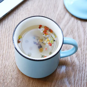 400ml Hiina stiilis vintage emailiga Kruus kaanega,keraamiline kruus kohvi piima tee kruusid kodu imitatsioon vana suuvesi vee cup