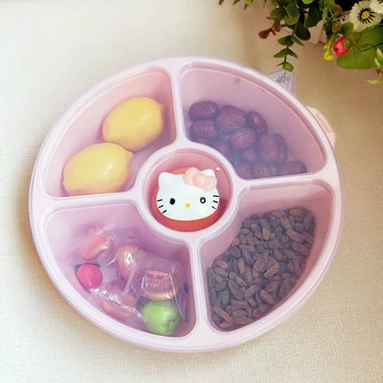 5-Grid Plastikust Plaadid Kaanega Magustoit Plaat Jaapani Suupisted Candy Box Ladustamiseks Salve Kuivatatud Puuviljad Kasti Kitty Cat Armas Multikas Roosa