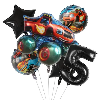 6tk Lauk Monster Foolium Õhupallid Cartoon Sport Auto Number Kolbides Sünnipäeva Teenetemärgi Masinad Racing Racecar Lapsed Mänguasjad