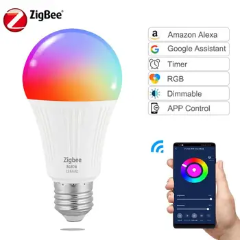 7W Smart Lamp E27 RGB LED Lambi Tööd Alexa/Google Kodus 85-265V RGB Reguleeritav Taimer Pirn Tuya Zigbee