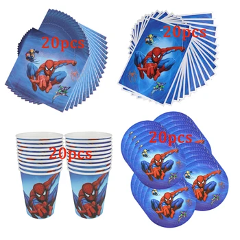 80pcs Spiderman Teema Ühekordsed Nõud kids Sünnipäeva Paberi Cups +Plaadid+Salvrätikud+Giftbags Määrab Isiku Tarvikud