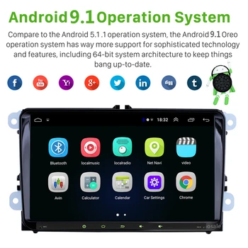 9 tolline 2 Din Android 9.1 Auto raadio GPS Auto Multimeedia Mängija, USB-Eest Skoda/Seat/Vw/VW/Passat b7/GOLF 5 6/POLO