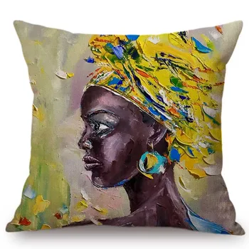 Aafrika Naine, Tüdruk Portree Tantsija Ema Õli Maali Kunsti Kodu Dekoratiivne Padi Juhul Puuvillast Voodipesu Auto Diivan Tagasi Padi