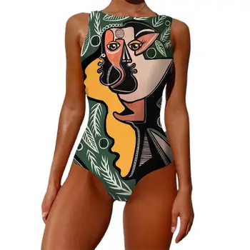 Abstraktne Cartoon Prindi Monokini Seksikas Naiste Varrukateta bodysuit Bikinis Naiste Sexy Ühes Tükis Ujumistrikoo Playsuit Naine Bodysuits