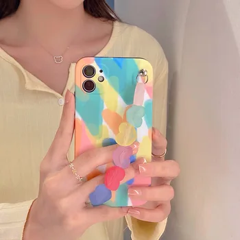 Armas Värviline Armastus Südames Käevõru Telefon Case For iPhone mini 12 11 Pro Max X XS Max XR SE 2020 7 8 Plus Mood Randmepaela Capa