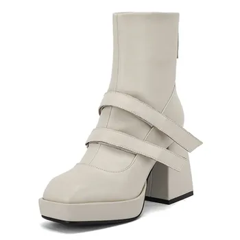 ASUMER Pluss suurus ehtne nahk saapad naiste zip-sügis-talve kingad, platvorm saapad fashion square kõrge kontsaga poolsaapad naistele
