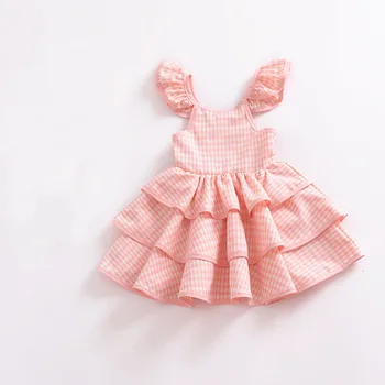 Baby Tüdrukud, Pidu Kleit Ruffles Sleevelee Ruuduline Prindi Lotus Leaf Armas Printsess Kleit Lasteasutused Armas Kostüüm 2021New Suve