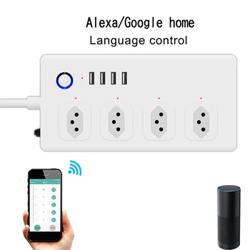 Brasiilia WiFi Smart Power Strip 4 Turustusvõimalusi 4USB Porti ,1.4 m Pikendus Juhe Hääl töötab Alexa, Google Kodu