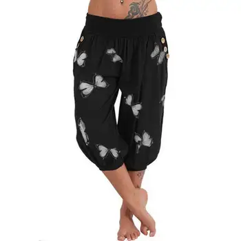 Capri Püksid Mood Liblikas Trükitud Haaremi Naiste Suvel Nupud Pant jaoks Streetwear Jogger Püksid Beach Püksid Pluss Suurus