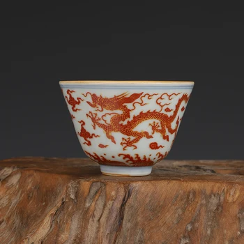 Chenghua Golden Dragon Design Cup Antiik Tee Tassi Kogumise Ornament