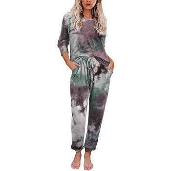 Cnmyou 2021Outdoor kanda siserõivad sobivad sügisel ja talvel tie-värvitud, trükitud pikkade varrukatega püksid split pidžaama