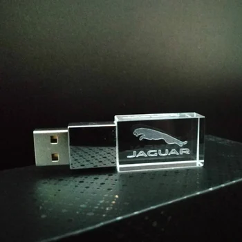 Crystal klaas JAGUAR Logo Sõita Saab kohandada logo usb flash drive 8GB 16GB 32GB 64GB LED tuled USB Flash Memory Drive