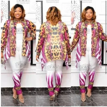 Dashiki Aafrika 3-osaline Chiffon Top ja Vest püksid Uus Mood Sobiks Super-Aafrika Lady(BWTZ#)