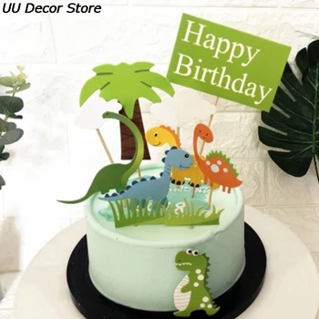 Dinosaurus Happy Birthday Cake Torukübar Kookospähkli Puu Sünnipäeva Cupcake Toppers Lipud For Kids Sünnipäeva Kook Dekoratsioonid