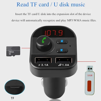 Double USB autolaadija Auto Traadita Bluetooth Stereo AUX Muusika MP3 Mängija, FM-Saatja-Vastuvõtja-Vabad Kõne Toetus TF