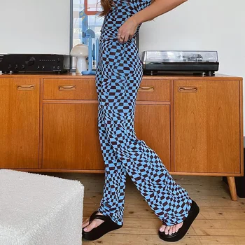 Ebaregulaarne ruuduline püksid naiste 2021 uus mood teemant Villast Kootud pikad vabaaja Tasuta shipping
