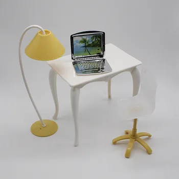 Eest BarbieDoll mööbel, arvuti laud ja tool mängida maja mänguasi laud + tool + lamp + arvuti 4 tükki