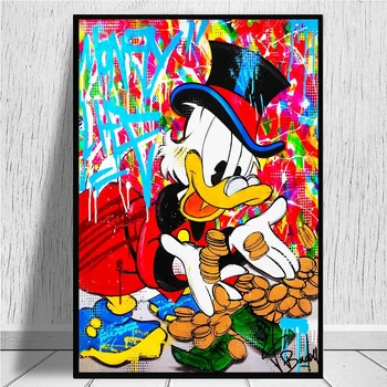 Graffiti Art Disney Miki Hiir ja piilupart Donald Street Art Lõuend Maali Poster ja Print Seina Art Pilt elutuba