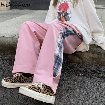 Hikigawa Sweatpants Naiste Ruuduline Segast Naine Püksid Kaua Lahti Straight Meeste Joggers Vintage Korea Fashion Pantalon Femme