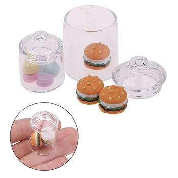 Hot müük 1/12 Nukumaja Köögi läbipaistvast Klaasist pott Ladustamise Jar Kääbus hamburger mänguasi