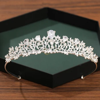 Hõbedane Värv Kroon ja Tiara Juuste Aksessuaarid Naistele Pulm Tarvikud Crown Pruudi Crystal Rhinestone Diadema Tiara