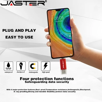 JASTER High Speed 2.0 mälupulk mälupulk USB Type-C + Micro USB Stick 4GB 8GB 16GB 32GB 64GB Custom LOGO Tegelik pädevus