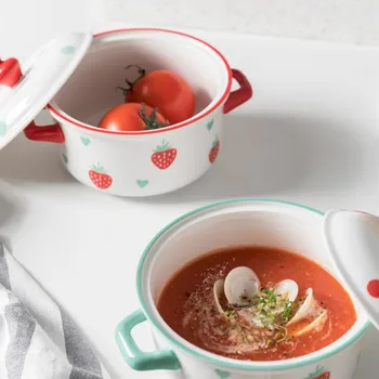 Keraamilised lauanõud Maasika mustrit roog plaat Põhjamaade ja lääne toidu plaat leibkonna pasta magustoit tassi supp kauss käepide