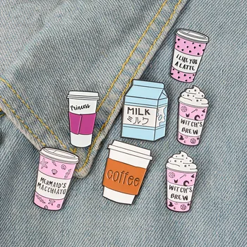 Kohv Piima Emailiga Pin Nõid on Pruulima Printsess pääsme prossid Rinnamikrofon pin-Jeans särk Seljakott Cartoon Ehted Kingitus Lovers
