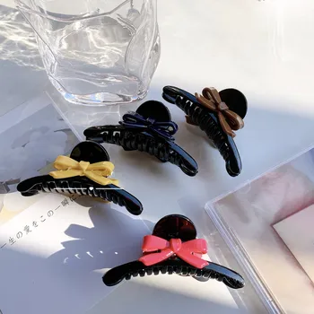 Korea Stiilis Naised, Tüdrukud, Magus Akrüül Bowknot Juuksed Küünis 7.2 cm Lihtsad Juuksed Clip Must Barrette Juuste Omanik Lihtne juuksuris