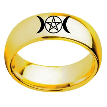 Kuu Crescentic Pentagramm Kuu Star Ringi Wicca Religioon Nõidus Roostevabast Terasest Rõngas
