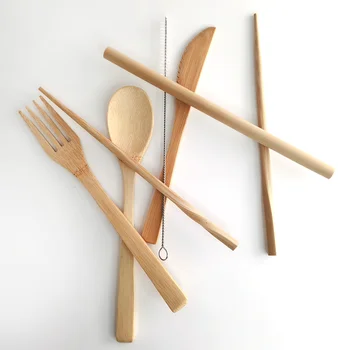 Kuum 6tk bambusest Söögiriistade komplekt puidust lauanõud määratud Looduslike Eco Sõbralik Nuga Lusikas-Kahvel Käsitöö Woode Kaasaskantav
