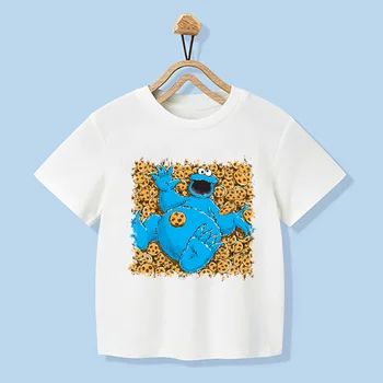 Lapsed, Peace Sesame Street COOKIE MONSTER Design T-Särk Poiste/Tüdrukute Lühikese Varrukaga Topid Prindi Laste Naljakas T-Särk,ooo3068