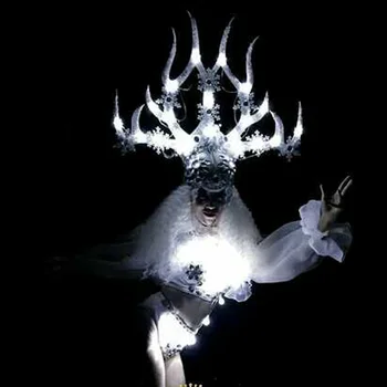 Led lumious riided Valge lepinguosalise kuninganna kostüüm Jõulud Jõulud sarved ööklubi etapp, kostüümid, naiste tantsu kanda