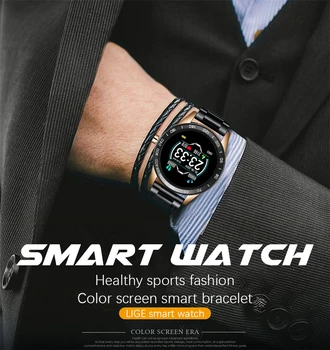 LIGE 2021 Uus Smart Watch Meeste LED Ekraan Südame Löögisageduse Monitor vererõhu Fitness tracker Sport Watch Veekindel Smartwatch