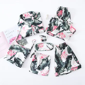 Lisacmvpnel 7 Tk Ülikond Naiste Pidžaama Printida Moe Satiin Sleepwear