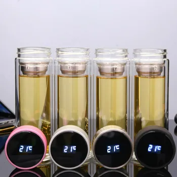 Loominguline Smart Klaasi Vee Pudel Paks Double-layer Anti-scald näidik Cup Kõrge Borosilicate Tee Tassi Kruusid Pudel
