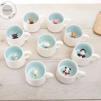Loominguline väike keraamiline kruus piima loomadega cute cartoon kolmemõõtmeline kohvi tassi kuumuskindel Seladon cup Panda kass