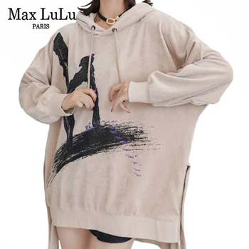 Max LuLu Euroopa Disaini-2021 Sügisel Daamid Nupud Trükitud Hupparit Naiste Vabaaja Vintage Sviitrid Naine Liiga Riided
