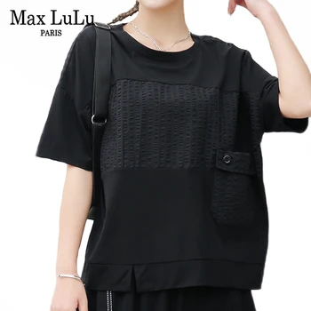 Max LuLu Jaapani Mood Uus Stiil Suvel Topid Naistele, Servjätkatud O-Kaeluse Tee Daamid Must Casual Tshirt Naine Nuppu Riided Suur Suurus