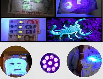 Mini 9 LED-UV-Taskulamp mini Lilla värv backlight Ultra Violet Flash Taskulambi Valguse lamp linterna Raha avastamise AAA