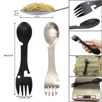 Mugav Kahvel Ja Lusikas Multifunktsionaalne Söögiriistad 5 In 1 Integreeritud Kahvel Ja Lusikas Väljas Telkimine Kahvli, Lusikaga, Nõud, Tööriistad