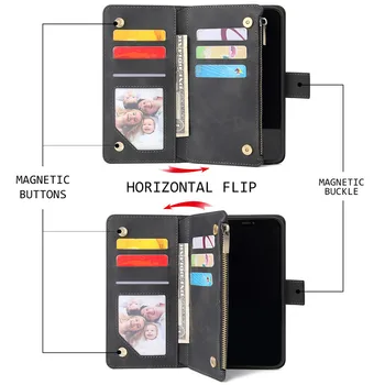Multi Card Slots Case for IPhone 12 11 Pro Max Rahakoti Juhul Luksus Tõmblukk Klapp Nahast Kate IPhone 6 6s 7 8 Plus X XS Max XR