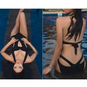 Naiste Bikinis 2021 Seksikas Ühes Tükis Ujuda Ülikonnad, Rihmad Läbi Näha Leotard Naiste Ujumisriided Ujumistrikoo Must Kõrge Vöökoht Nahkrihm
