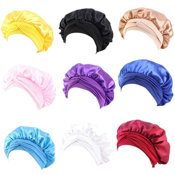 Naiste Kunstnahast Silk Satin Öösel Magada Ühise Põllumajanduspoliitika (Solid Color Reguleeritav Wide Band Elastne Pea Mähkida Juuksed Mütsi Magab Müts