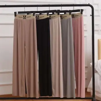 Püksid Naiste Suvel Elastne vöökoht Tähed M 2021 Uus Streetwear Jää silk Lai jalg Püksid Suurus Pahkluu Pikkus Naine Slacks