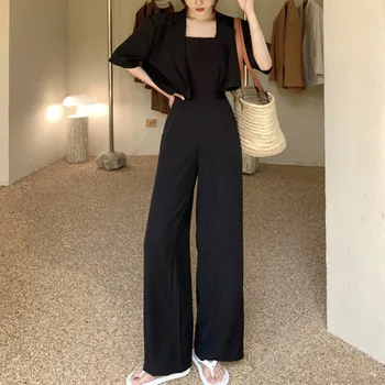 Püksid Sobivad Naiste Uus korea Fashion Style Seksikas Backless Väike Sobiks Sidemega + Lai Jalg Kombekas Sembles Femme Kaks Tööd Komplekti