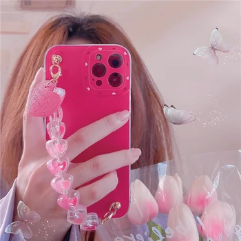 Qianliyao Candy Värvi Süda käevõru telefon case for iphone 12 Pro 11 Pro Max X XS Max XR 7 8 Plus SE 2020 Põrutuskindel Pehme kate