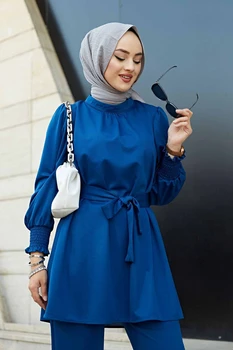 Ramadan Topelt Komplekt Abi Mubarek Kaks tükki Moslemi Komplekti Abaya Türgi Hijab Kleit Kauhtana Kaftans Islam Riided Abayas Naistele