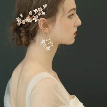 Rhinestone pruudi VALGE lill, puhas vanik lehed käsitsi valmistatud pulmakleit elegantne naiste pikk, õrn, uhke tilk kõrvarõngas