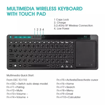 Rii K18+ Klaviatuur, Juhtmeta Rgb Mehaaniline Klaviatuur koos Touchpad Smart Tv, Android Tv Box, Iptv, Htpc